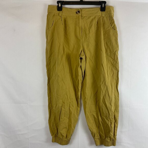 Halara Jogger Pants L Khaki Partial Elastic Waist Cotton - Picture 1 of 9